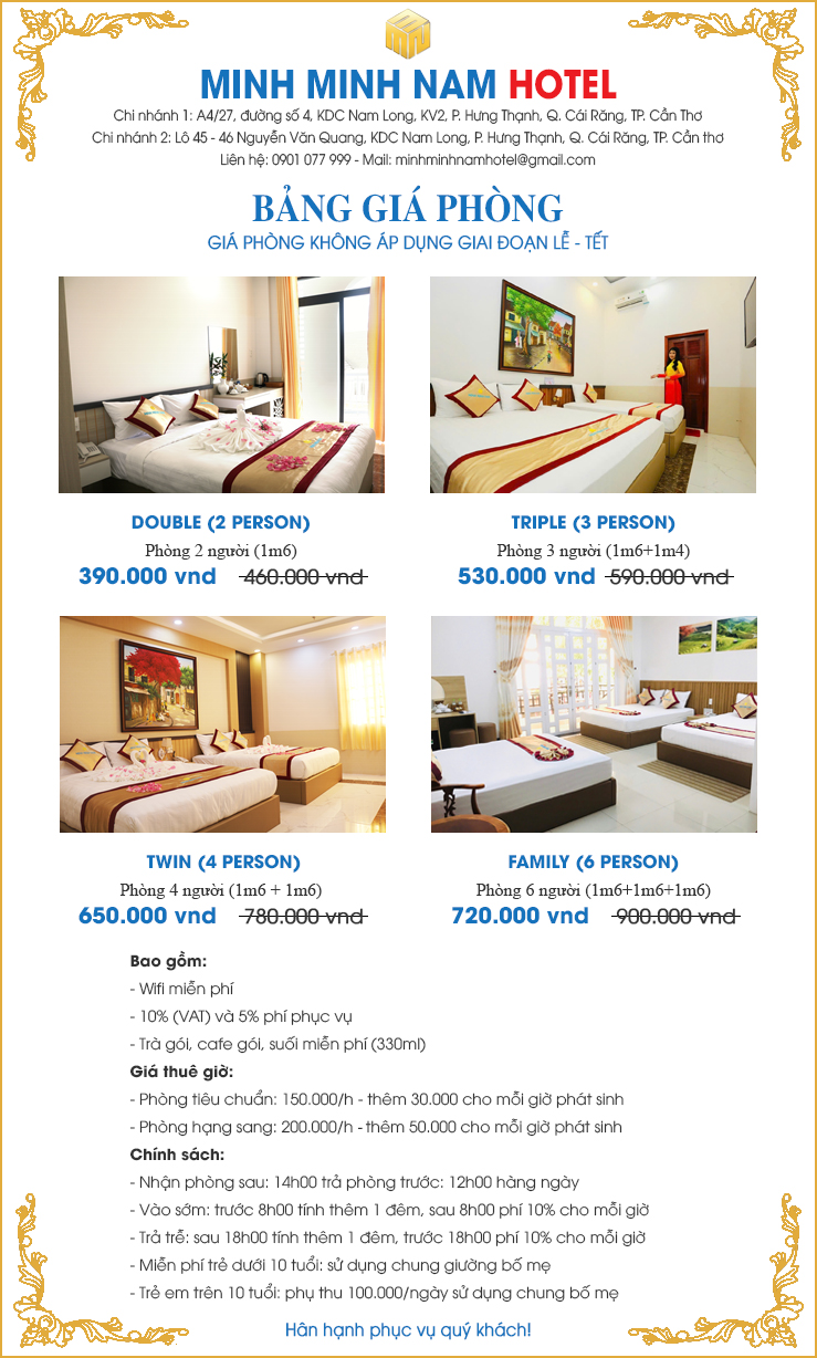 Bảng giá hotel cần thơ